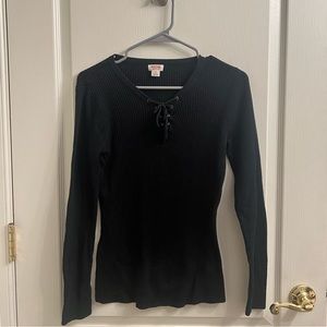 long sleeve lace up detail sweater top